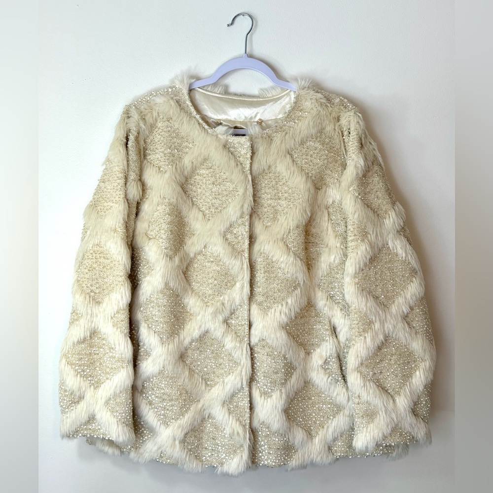Dennis Basso Faux Fur Jacket Ivory 1X